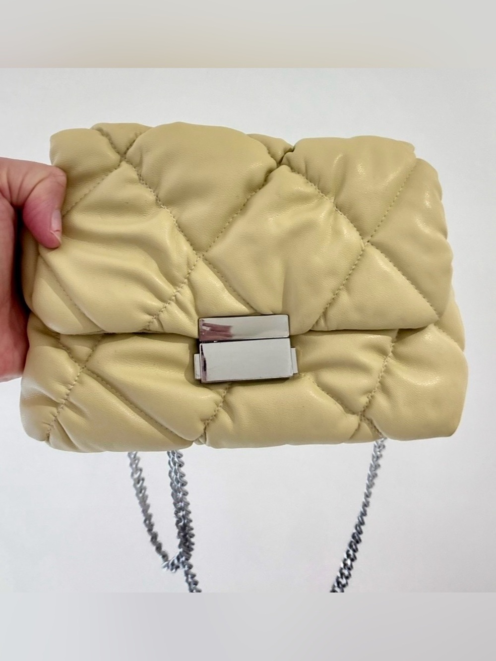 H&M Light Green Quilted Crossbody with Silver Chain
